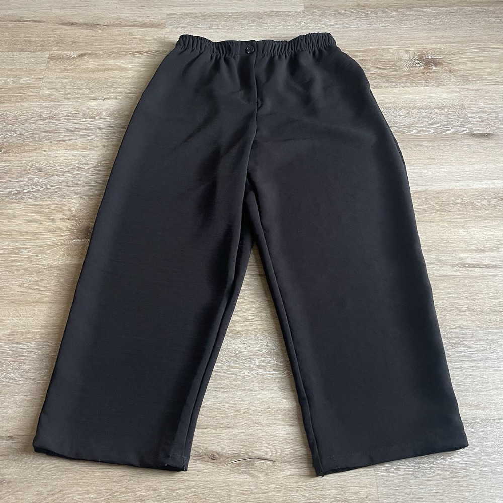 Autres Filles Black Wide Leg Cropped Pants Women's Large Pull On Elastic Waist